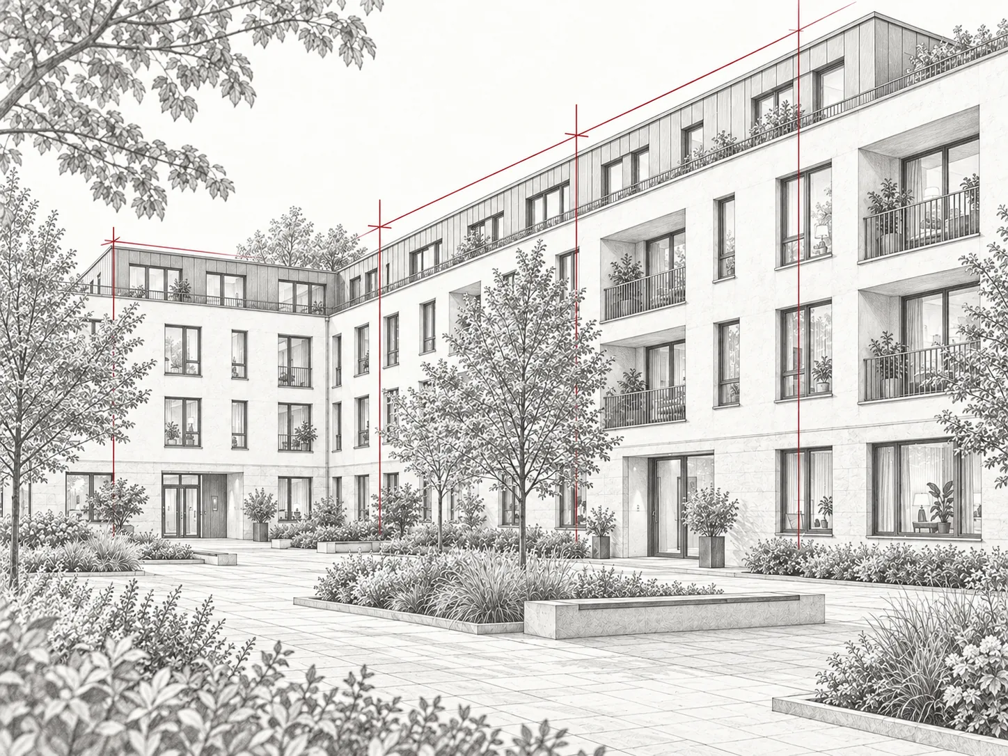 Graphitzeichnung eines umgenutzten Bürokomplexes